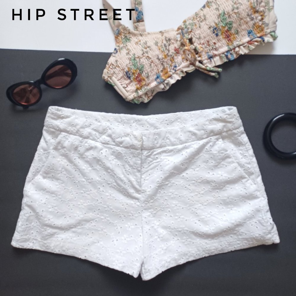 BCX White Eyelet Cotton Mid Rise Shorts 7